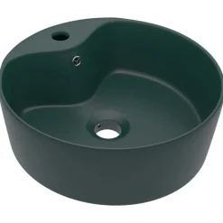 vidaXL Wastafel met overloop 36x13 cm keramiek mat donkergroen