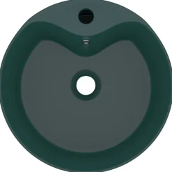 vidaXL Wastafel met overloop 36x13 cm keramiek mat donkergroen
