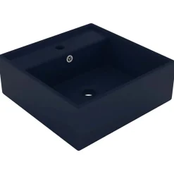 vidaXL Wastafel met overloop vierkant 41x41cm keramiek mat donkerblauw