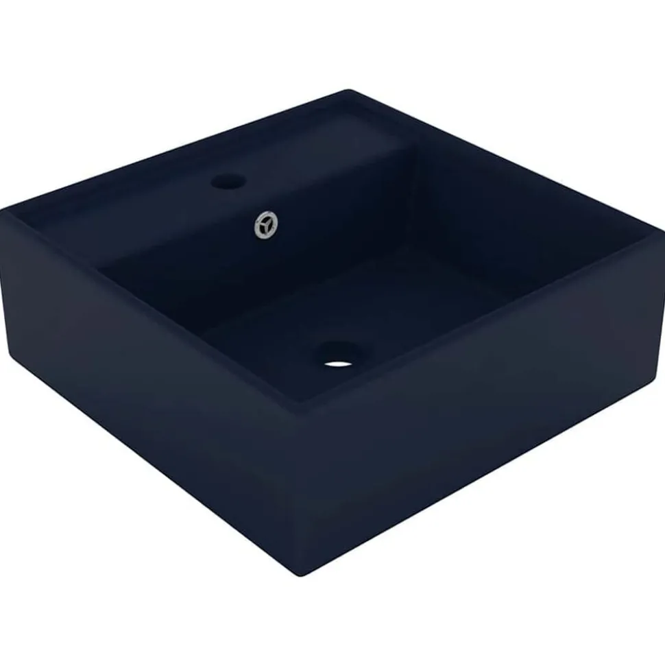 vidaXL Wastafel met overloop vierkant 41x41cm keramiek mat donkerblauw