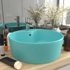 vidaXL Wastafel met overloop 36x13 cm keramiek mat lichtgroen