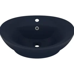 vidaXL Wastafel met overloop ovaal 58,5x39 cm keramiek mat donkerblauw