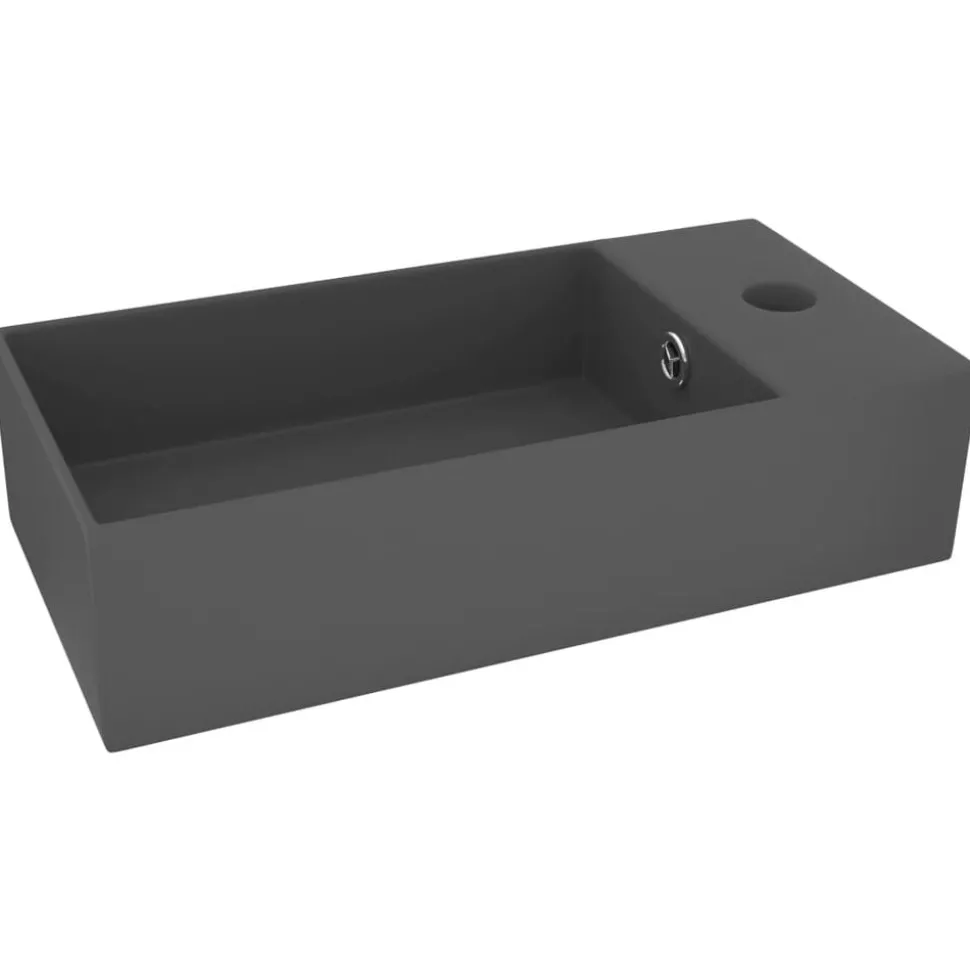 vidaXL Wastafel met overloop keramiek donkergrijs