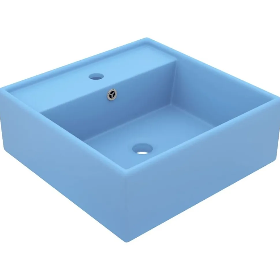 vidaXL Wastafel met overloop vierkant 41x41 cm keramiek mat lichtblauw