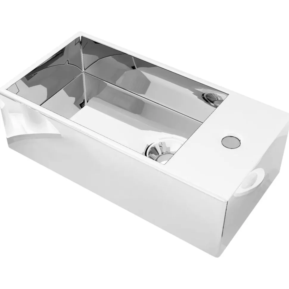 vidaXL Wastafel met overloop 49x25x15 cm keramiek zilverkleurig