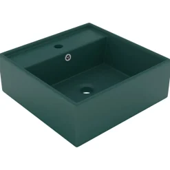 vidaXL Wastafel met overloop vierkant 41x41cm keramiek mat donkergroen