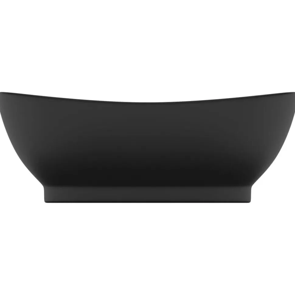 vidaXL Wastafel met overloop ovaal 58,5x39 cm keramiek matzwart