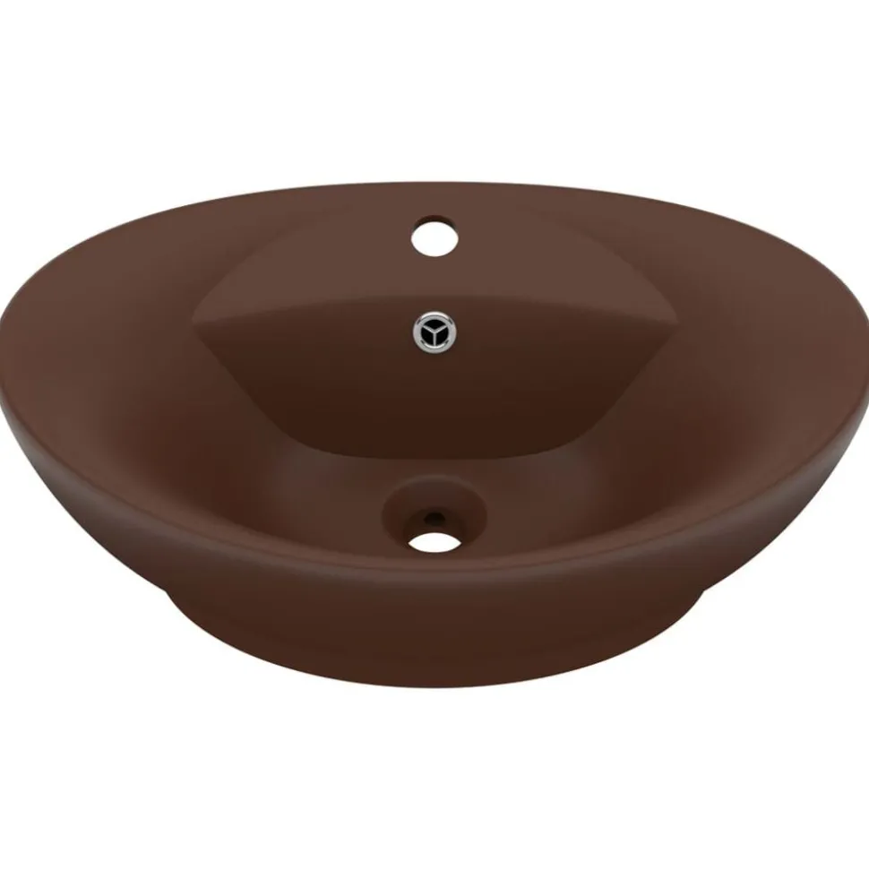 vidaXL Wastafel met overloop ovaal 58,5x39 cm keramiek mat donkerbruin