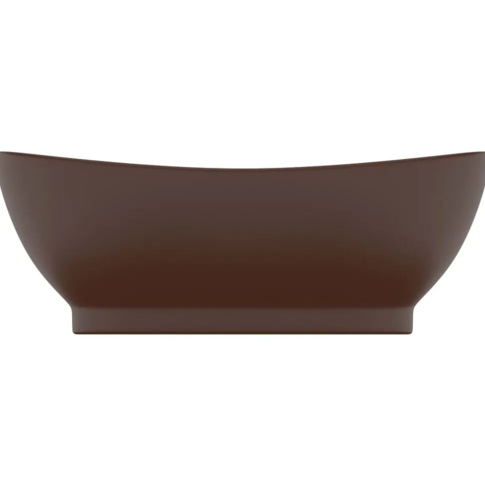 vidaXL Wastafel met overloop ovaal 58,5x39 cm keramiek mat donkerbruin