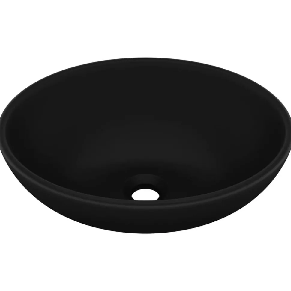 vidaXL Wastafel ovaal 40x33 cm keramiek matzwart