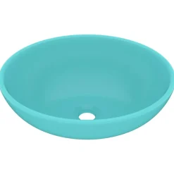 vidaXL Wastafel ovaal 40x33 cm keramiek mat lichtgroen