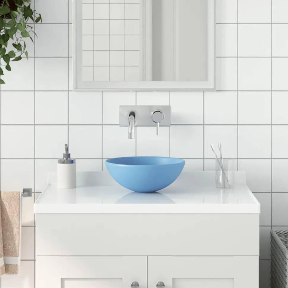 vidaXL Wastafel rond keramiek lichtblauw