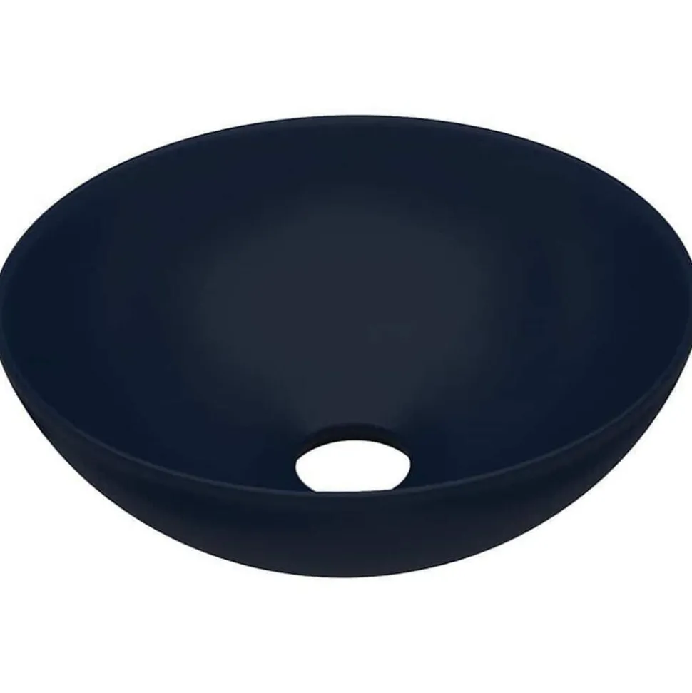 vidaXL Wastafel rond keramiek donkerblauw