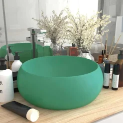 vidaXL Wastafel rond 40x15 cm keramiek mat lichtgroen