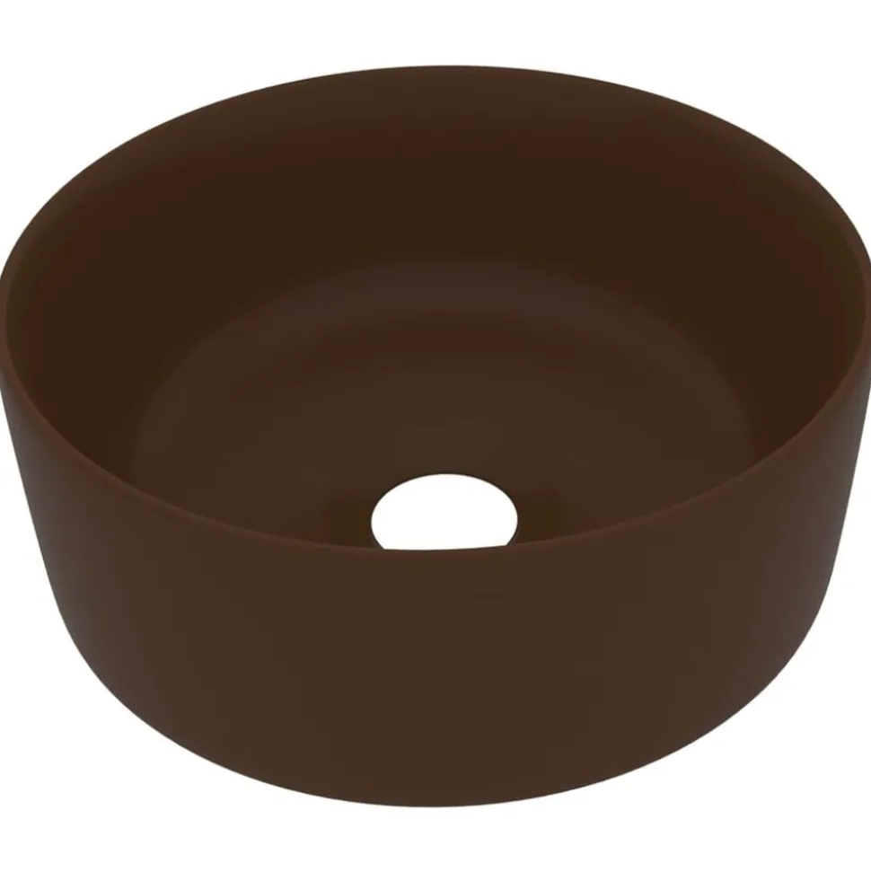 vidaXL Wastafel rond 40x15 cm keramiek mat donkerbruin