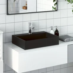 vidaXL Wastafel 50x38x11 cm gegoten mineraal/marmer matzwart