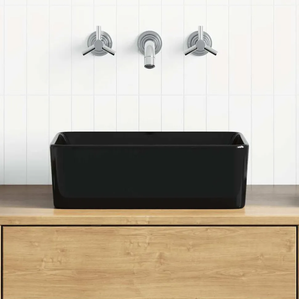 vidaXL Wastafel 40x30x13 cm keramiek zwart