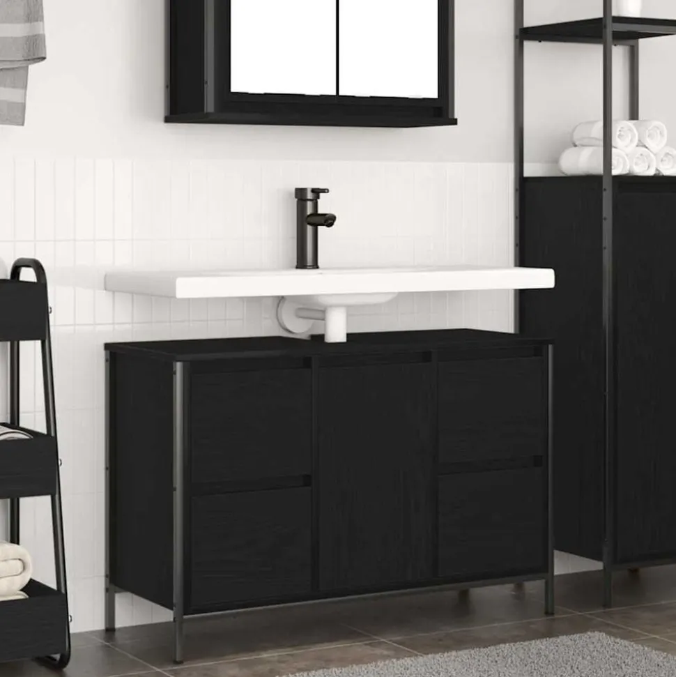 vidaXL Wastafelkast met lades 90x34,5x60 cm zwart eikenkleurig