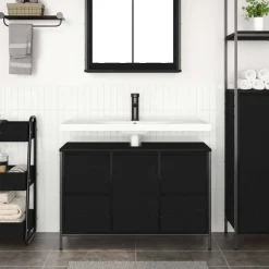 vidaXL Wastafelkast met lades 90x34,5x60 cm zwart eikenkleurig