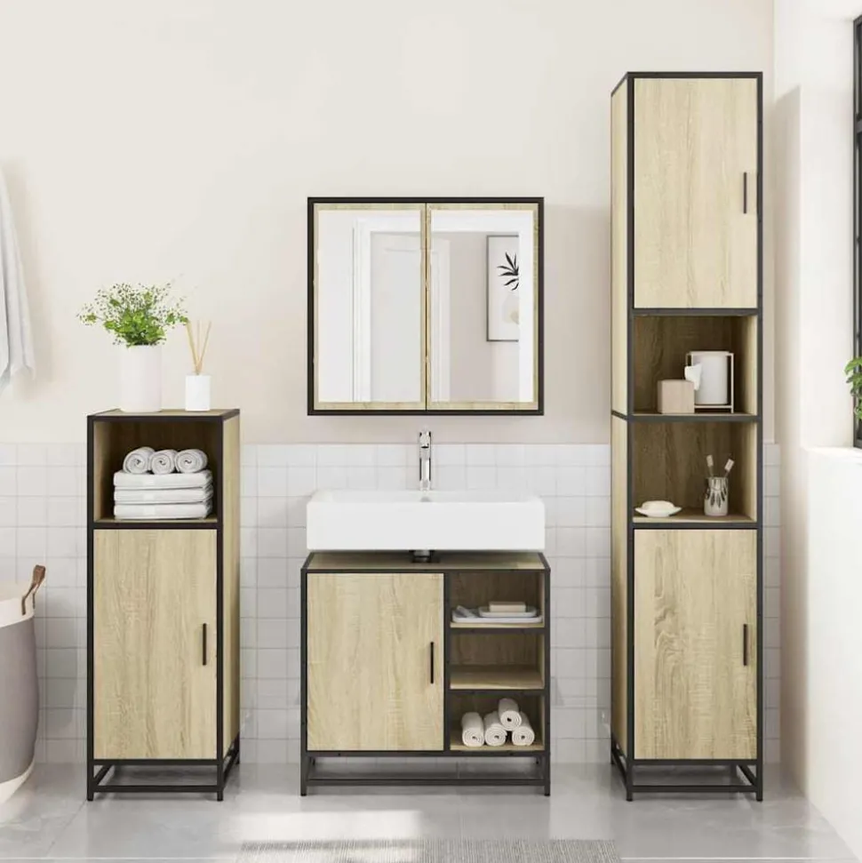 vidaXL Wastafelkast Sonoma eiken 65x33x60 cm bewerkt hout