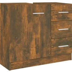 vidaXL Wastafelkast 63x30x54 cm bewerkt hout gerookt eikenkleurig