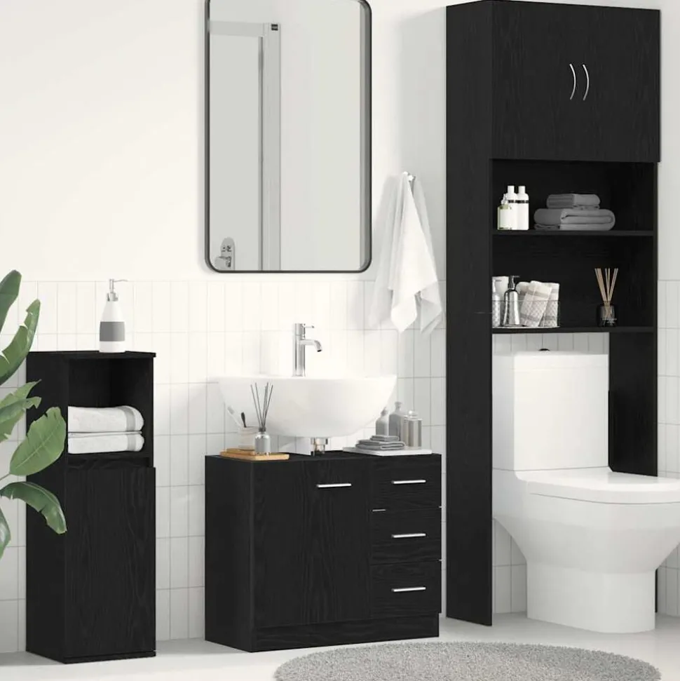 vidaXL Wastafelkast 63x30x54 cm spaanplaat zwart eikenkleurig
