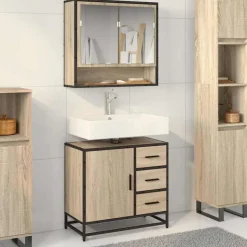 vidaXL Wastafelkast 65x33x60 cm bewerkt hout sonoma eikenkleurig