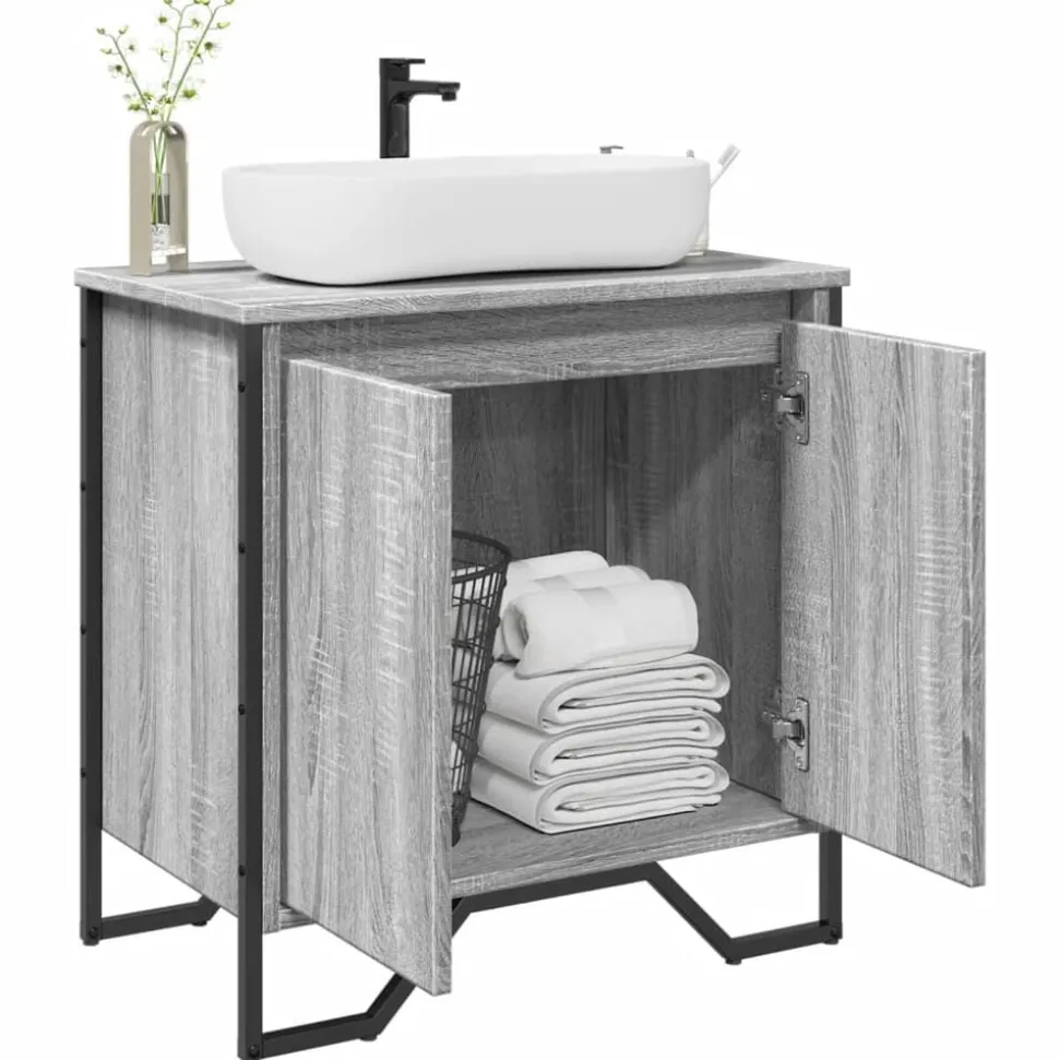 vidaXL Wastafelkast 60x35x60 cm bewerkt hout grijs sonoma eikenkleurig