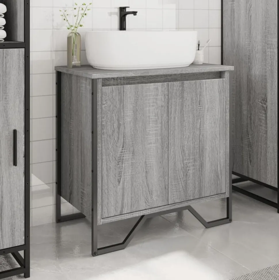 vidaXL Wastafelkast 60x35x60 cm bewerkt hout grijs sonoma eikenkleurig
