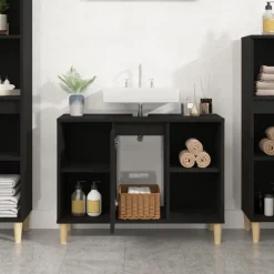 vidaXL Wastafelkast 80x33x60 cm bewerkt hout zwart
