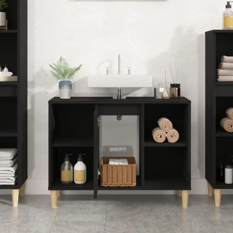 vidaXL Wastafelkast 80x33x60 cm bewerkt hout zwart