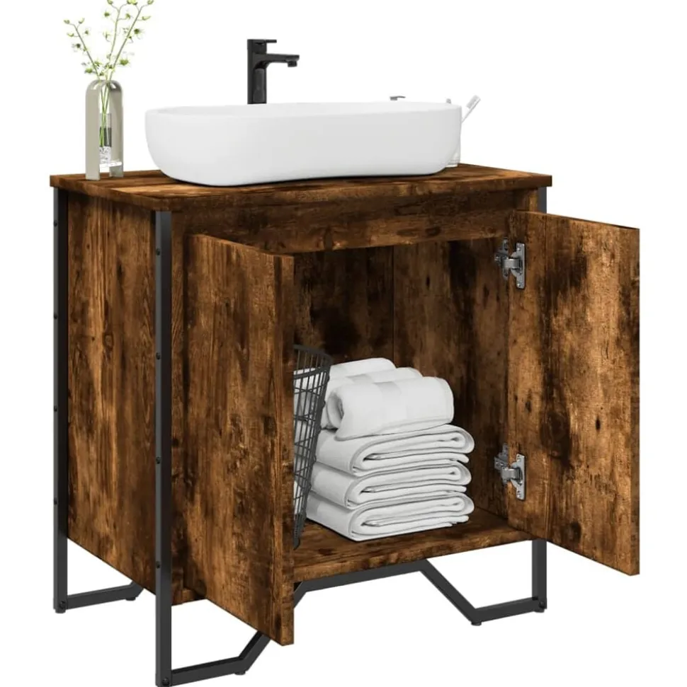 vidaXL Wastafelkast 60x35x60 cm bewerkt hout gerookt eikenkleurig