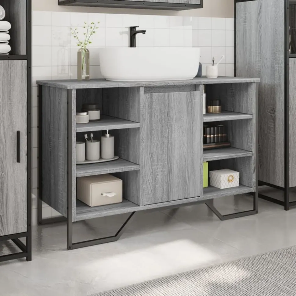 vidaXL Wastafelkast 91x35x60 cm bewerkt hout grijs sonoma eikenkleurig