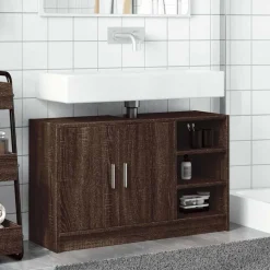 vidaXL Wastafelkast 90x29x55 cm bewerkt hout bruin eikenkleurig