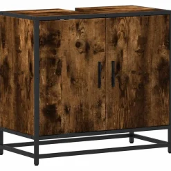 vidaXL Wastafelkast 65x33x60 cm bewerkt hout gerookt eikenkleurig