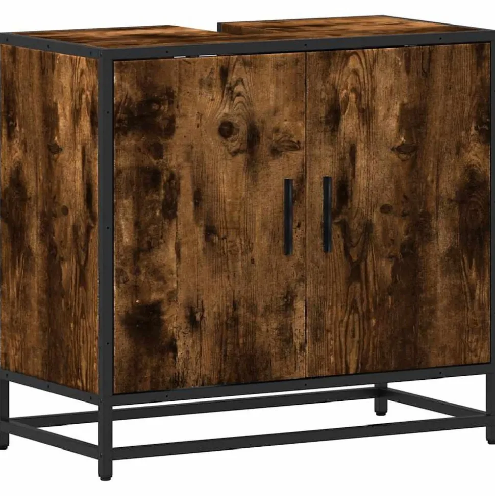 vidaXL Wastafelkast 65x33x60 cm bewerkt hout gerookt eikenkleurig