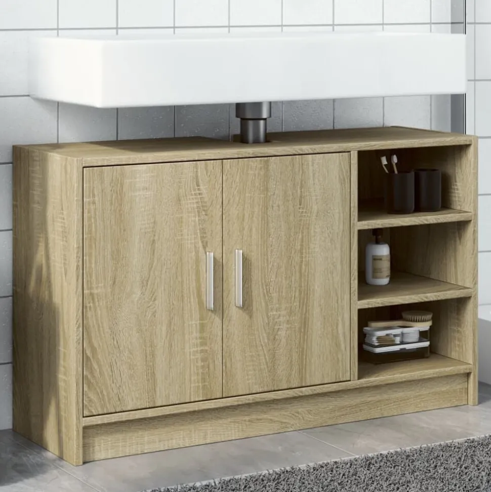 vidaXL Wastafelkast 90x29x55 cm bewerkt hout sonoma eikenkleurig