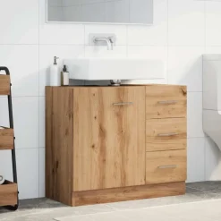 vidaXL Wastafelkast 63x30x54 cm bewerkt hout artisanaal eikenkleur