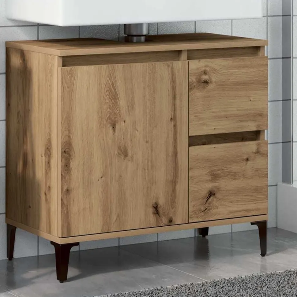 vidaXL Wastafelkast 65x33x60 cm bewerkt hout artisanaal eikenkleurig