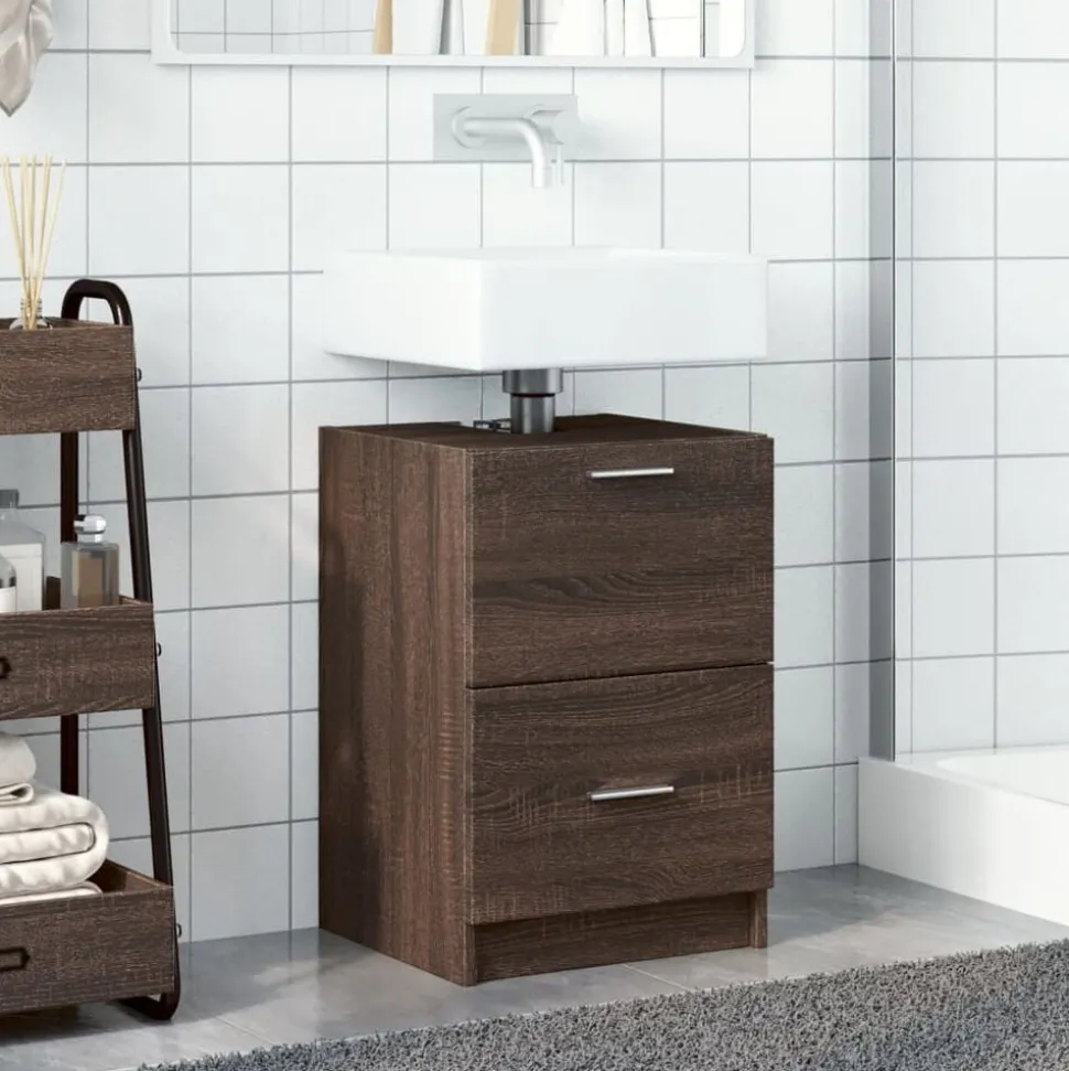vidaXL Wastafelkast 40x37x59 cm bewerkt hout bruin eikenkleurig