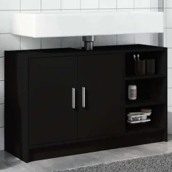 vidaXL Wastafelkast 90x29x55 cm bewerkt hout zwart