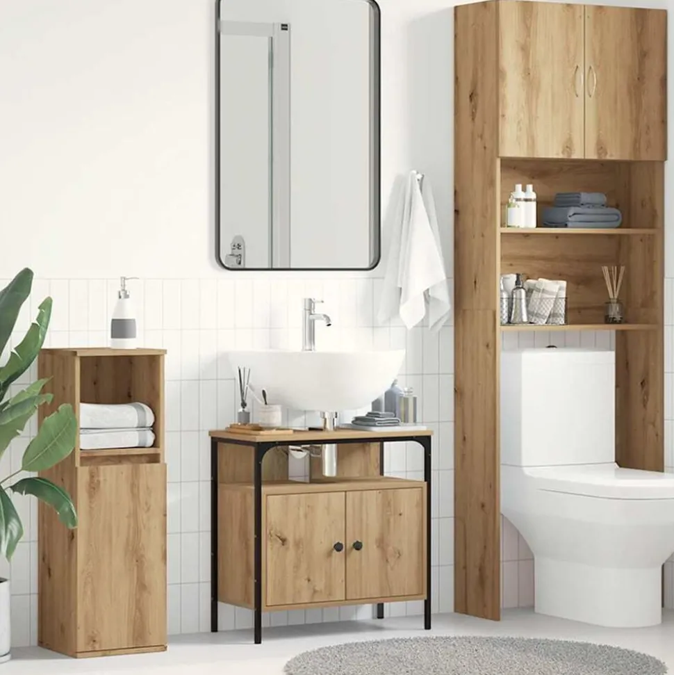 vidaXL Wastafelkast 60x30x60 cm spaanplaat ambachtelijk eikenkleurig