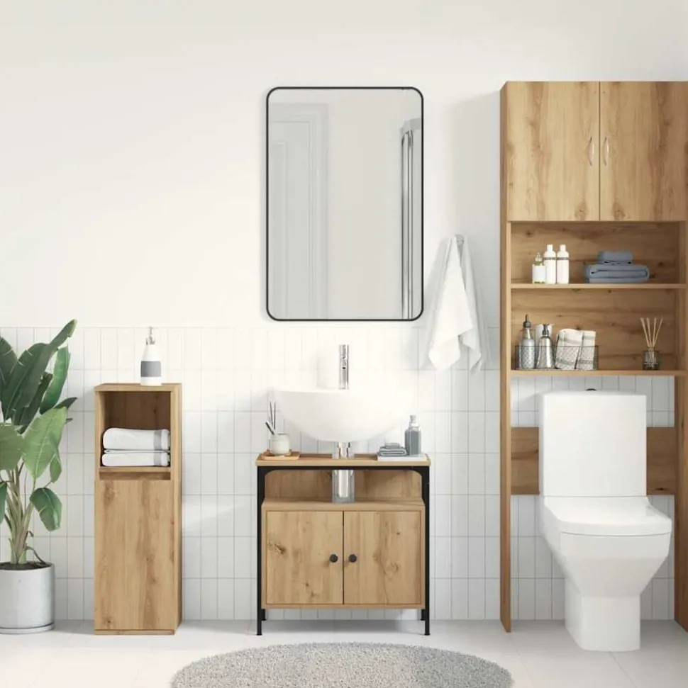 vidaXL Wastafelkast 60x30x60 cm spaanplaat ambachtelijk eikenkleurig