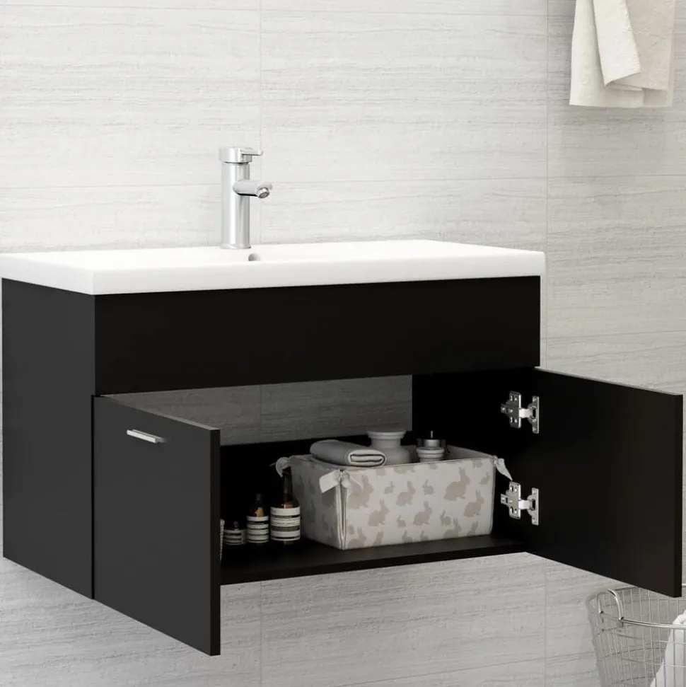 vidaXL Wastafelkast 80x38,5x46 cm bewerkt hout zwart