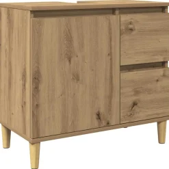 vidaXL Wastafelkast 65x33x60 cm bewerkt hout artisanaal eikenkleurig