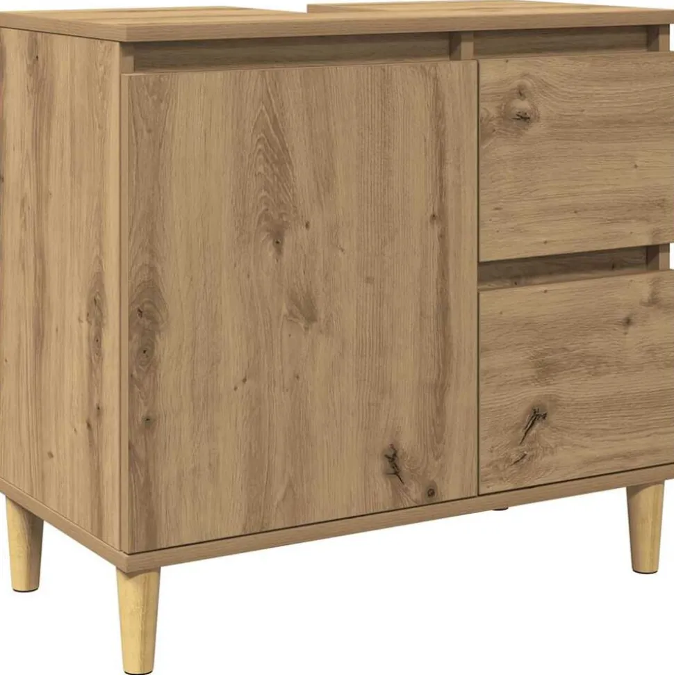 vidaXL Wastafelkast 65x33x60 cm bewerkt hout artisanaal eikenkleurig