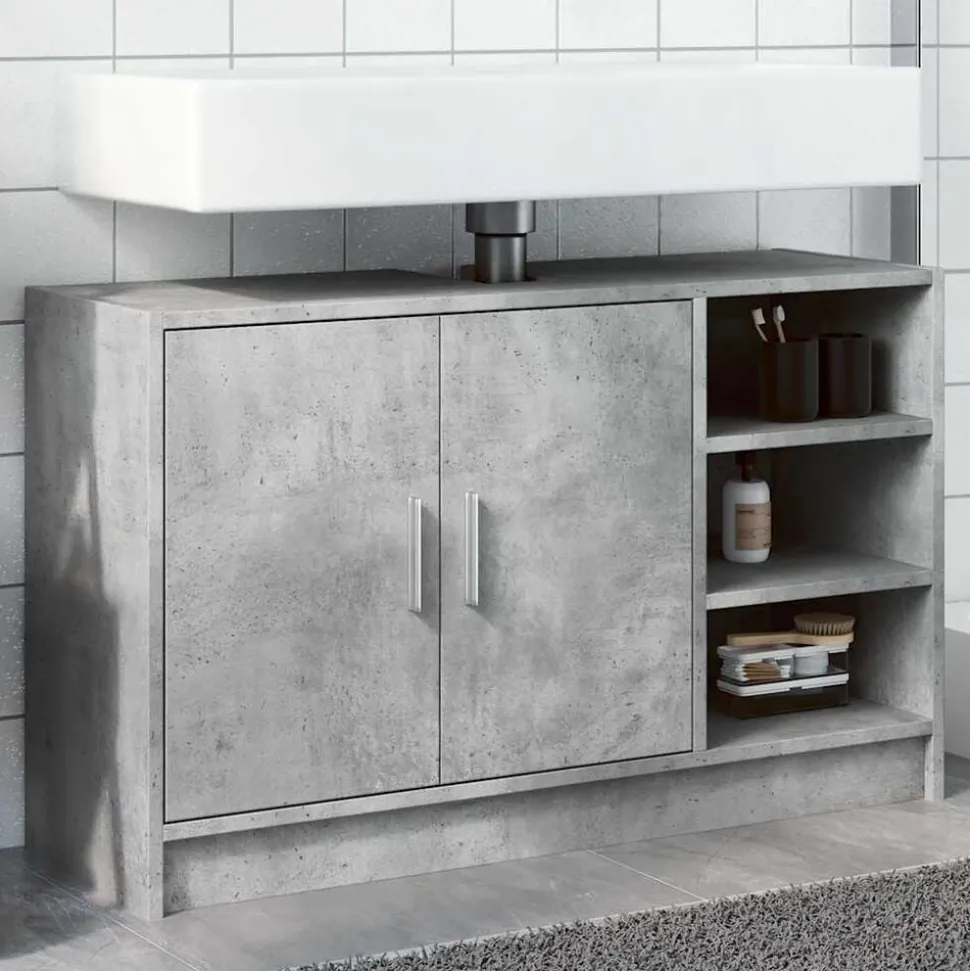 vidaXL Wastafelkast 90x29x55 cm bewerkt hout betongrijs