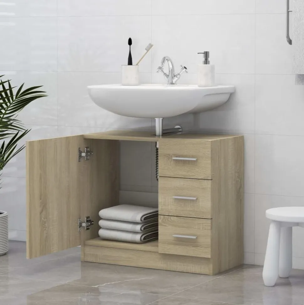 vidaXL Wastafelkast 63x30x54 cm bewerkt hout sonoma eikenkleurig