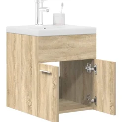 vidaXL Wastafelmeubel met inbouwwastafel en kraan Sonoma eikenhout