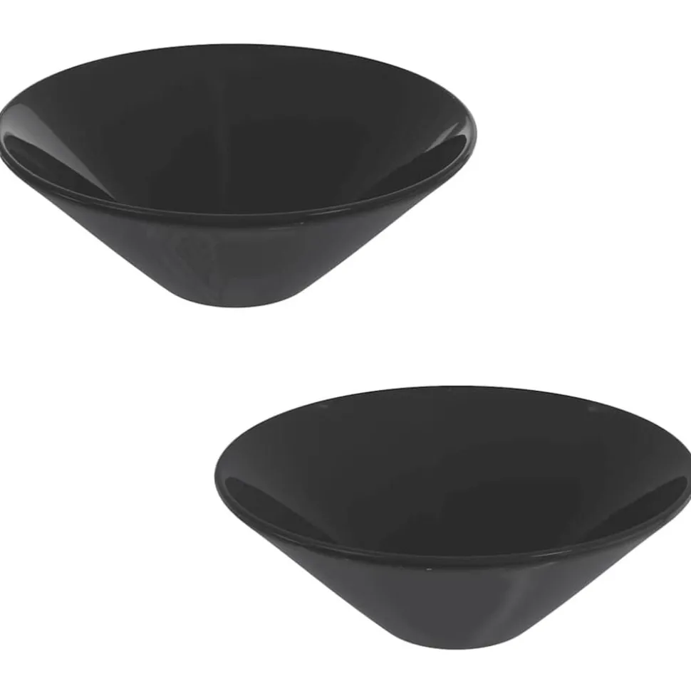 vidaXL Wastafels 2 st Ø42x14 cm keramiek glanzend zwart